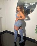 Sexy Backless Halter Crop Top And Hollow-out Mini Skirt Denim Sets NIYA-8165