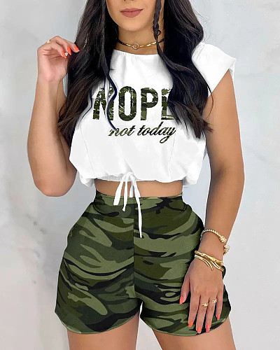 Casual Sexy Tee Women 2PCS Clothes Set Sleeveles Cami Tank Top & Shorts SAN-7066