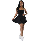 Girls Straps Backless Black Mini Skater Dress FE-295