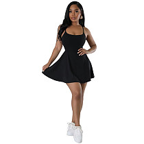 Girls Straps Backless Black Mini Skater Dress FE-295