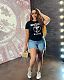 Women’s Round Neck Letter Printed Black T-shirt BANM-9087