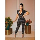 Hole Fishnet Short Sleeve See Through Jumpsuit YB-60188