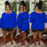 Casual Women Solid Color Round Neck Bubble Sleeves Plus Size Tops WY-7098