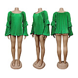 Casual Women Solid Color Round Neck Bubble Sleeves Plus Size Tops WY-7098