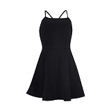 Girls Straps Backless Black Mini Skater Dress FE-295