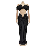 2024 Sexy Strapless Crop Top And Plicated Long Skirt 2 Pieces Set BY-6822