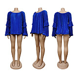 Casual Women Solid Color Round Neck Bubble Sleeves Plus Size Tops WY-7098