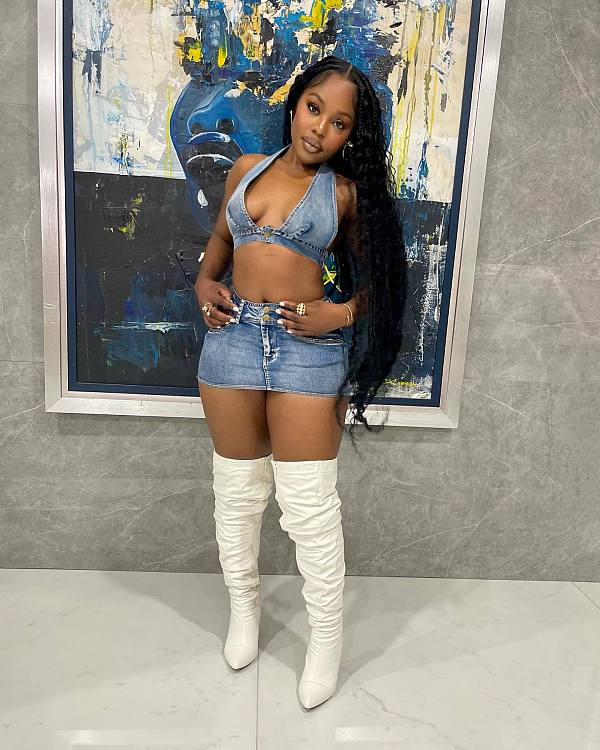 Sexy Backless Halter Crop Top And Hollow-out Mini Skirt Denim Sets NIYA-8165