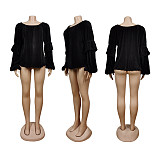 Casual Women Solid Color Round Neck Bubble Sleeves Plus Size Tops WY-7098