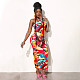 Women Fashion Printed Halter Sleeveless Bodycon Maxi Dress WDS-240319