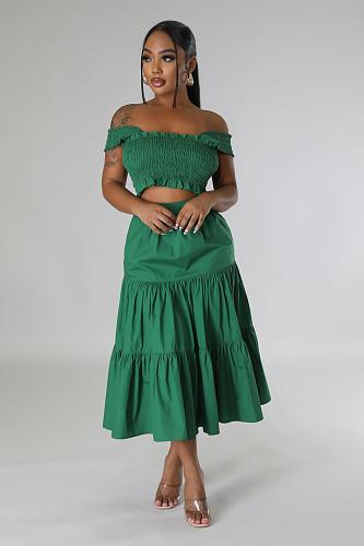 Fashion Girls Sleeveless Solid Color Pockets Long Skirts 2 Pieces Sets BS-1364
