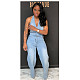 Women's Sexy Backless Halter Sleeveless Light Blue Denim Jumpsuit MK-3205