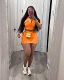 Casual Women Solid Color Patchwork Zipper Cardigan Short Skirts 2 Pieces Sets TR-1312