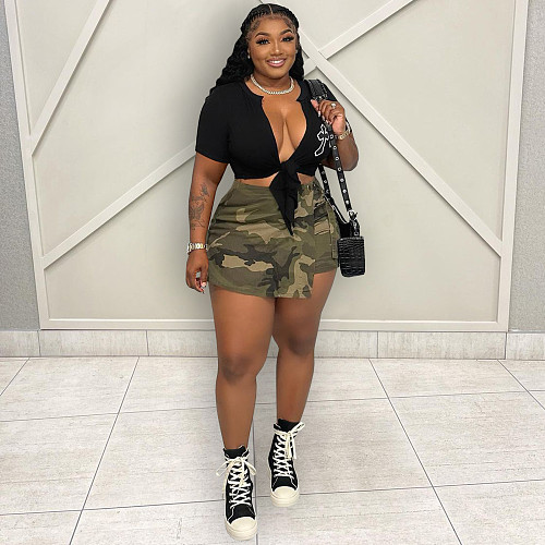 Chic Street Camo Print High Waist Irregular Shorts CH-23022
