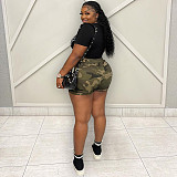Chic Street Camo Print High Waist Irregular Shorts CH-23022
