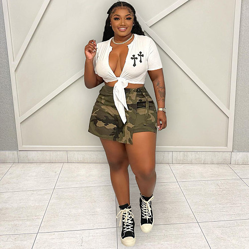 Y2K Short Sleeve Lace Up Streetwear Crop Tops CH-23021