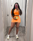 Casual Women Solid Color Patchwork Zipper Cardigan Short Skirts 2 Pieces Sets TR-1312