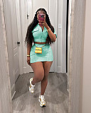 Casual Women Solid Color Patchwork Zipper Cardigan Short Skirts 2 Pieces Sets TR-1312