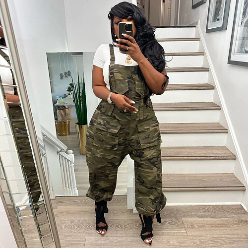 Camo Print High Waist Sleeveless Overalls Jumpsuit CH-23041