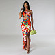 Sexy Printed Women Strapless Flounced Split Summer Long Skirt 2 Pieces Set YF-10731