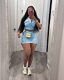 Casual Women Solid Color Patchwork Zipper Cardigan Short Skirts 2 Pieces Sets TR-1312