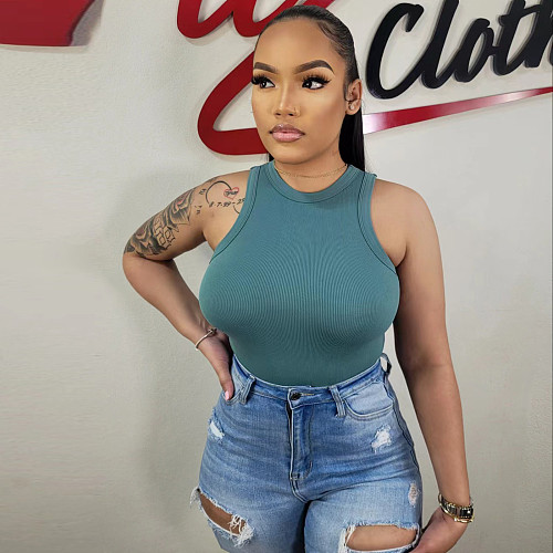 Summer All Match Sleeveless Solid Color Bodysuits CH-23034