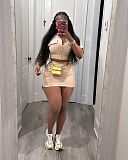 Casual Women Solid Color Patchwork Zipper Cardigan Short Skirts 2 Pieces Sets TR-1312