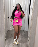 Casual Women Solid Color Patchwork Zipper Cardigan Short Skirts 2 Pieces Sets TR-1312