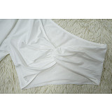 Sexy Women's One Shoulder Folds Solid Color Long Pants Sets 2 Pieces YF-10741