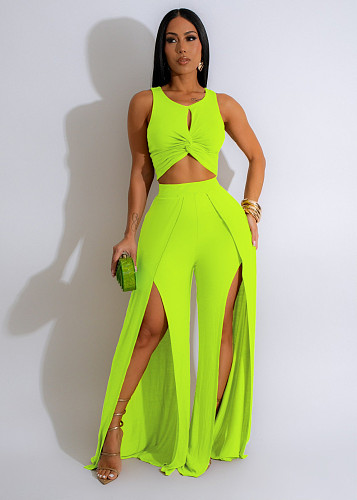 Sexy Sleeveless Vest And Long Split Wide-leg Pants 2 Pieces Sets SFY-468