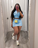 Casual Women Solid Color Patchwork Zipper Cardigan Short Skirts 2 Pieces Sets TR-1312