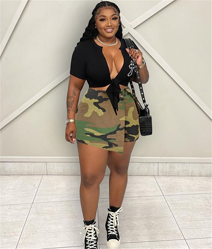 Chic Street Camo Print High Waist Irregular Shorts CH-23022