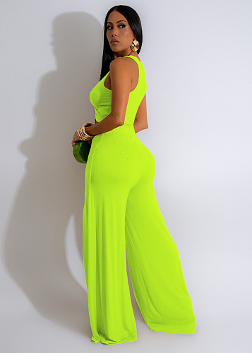 Sexy Sleeveless Vest And Long Split Wide-leg Pants 2 Pieces Sets SFY-468