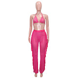 Bikini Cover Up Mesh Ruffle Pants 3 Piece Swimsuit SH-390349