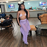 Bikini Cover Up Mesh Ruffle Pants 3 Piece Swimsuit SH-390349
