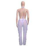 Bikini Cover Up Mesh Ruffle Pants 3 Piece Swimsuit SH-390349