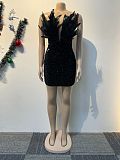 Sexy Strapless Black Feather Sequins Women Package Hips Mini Dress NY-3205