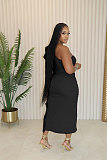Ladies Solid Color Oblique Shoulder Ruffless Split Maxi Dresses NTY-7392