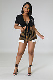 Striped High Waist Drawstring Casual Summer Shorts FE-266