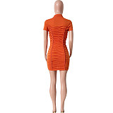 Short Sleeve Single-breasted Ruched Bodycon Dresses HMS-5553