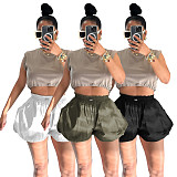 Women's Solid Color Shaggy Bubble Y2K Elastic Waist Shorts XRB-10105