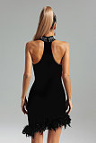 Black Hot Drilling Feather Women Sleeveless Package Hips Dresses NY-3191