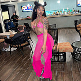 Bikini Cover Up Mesh Ruffle Pants 3 Piece Swimsuit SH-390349