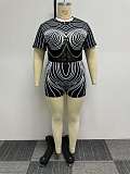Mesh Patchwork Print Chain Decor 2 Piece Shorts Set NY-2730