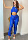Knitted Holes Tank Crop Top+Flared Pants Outfits OSM-4372