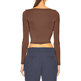 XS Off Shoulder Cut Out Knotted T Shirt Crop Tops ASL-6683