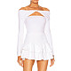 XS Off Shoulder Cut Out Knotted T Shirt Crop Tops ASL-6683
