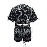 Mesh Patchwork Print Chain Decor 2 Piece Shorts Set NY-2730