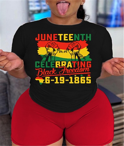 Plus Size Tee Shirts Biker Shorts Two Piece Set DN-8008J26