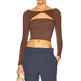 XS Off Shoulder Cut Out Knotted T Shirt Crop Tops ASL-6683